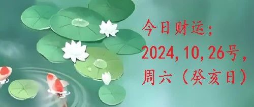 今日财运；2024,10,26号，周六（癸亥日）